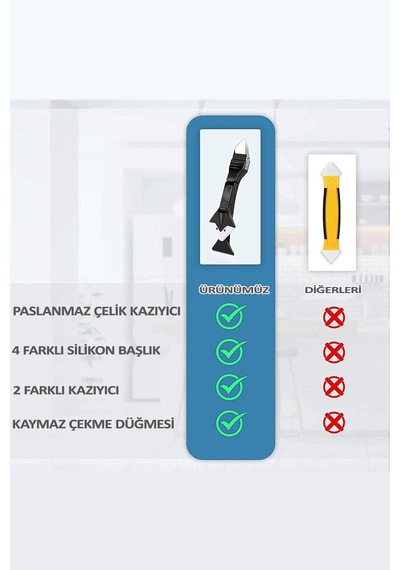 Derz Temizleyici Bıçak Silikon Sökücü Alet Havuz İnşaat Banyo Kordor Fayans Temizlik Ürünleri Siyah