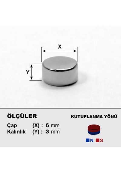 10 Adet Neodyum Mıknatıs Çap: 6mm Kalınlık: 3mm D6x3 Ndfeb Güçlü Mıknatıs Yuvarlak N086