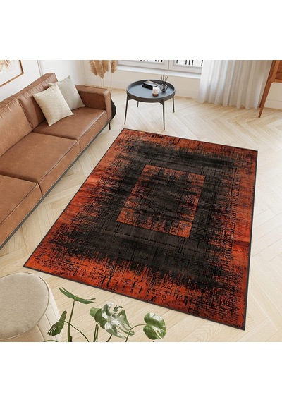 Rovigo Home Dijital Baskı Yıkanabilir Kaymaz Taban Salon Halısı Rvg0484 Turuncu