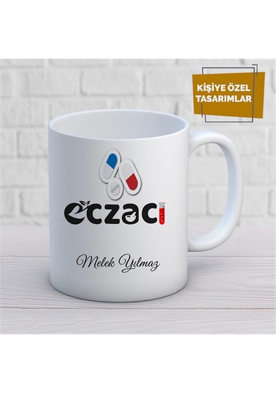 Kişiye Özel İsim Yazılabilir Eczacı Kupa Bardak Çok Renkli