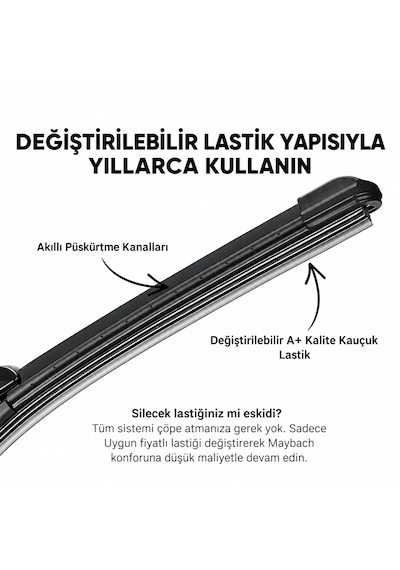 Togg T10f Silecek Uyumlu Maybach Tipi Akıllı Su Fıskiyeli Silecek Seti Ön Takım