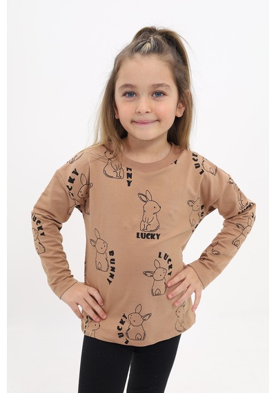 Toontoy Kız Çocuk Baskılı Sweatshirt Kahverengi Toontoy Kız Çocuk Baskılı Sweatshirt Kahverengi