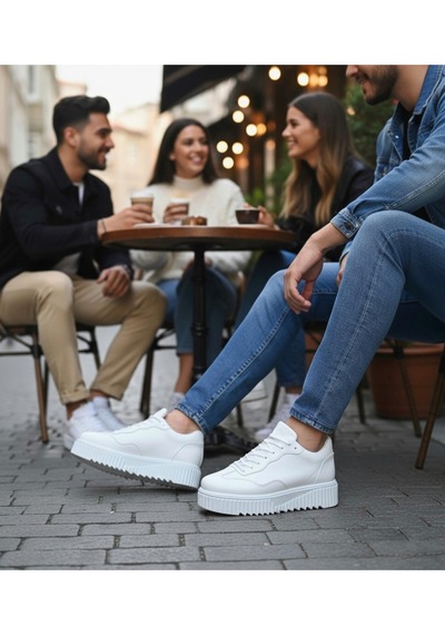 DMR Elegance Ba0802 Boa Beyaz Yüksek Taban Erkek Günlük Ayakkabı Rekli
