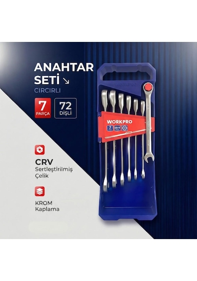 Workpro Wp202511 Cr-v 7 Parça Cırcırlı Profesyonel Kombine Anahtar Takımı