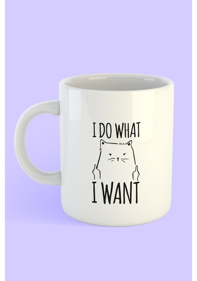 Beyaz Kedi I Do What I Want Baskılı Kupa