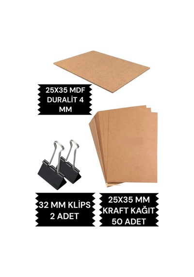 25x35 Duralit 25x35 Kraft Kağıt 50 Adet Ve 2 Adet Klips Çizim Seti