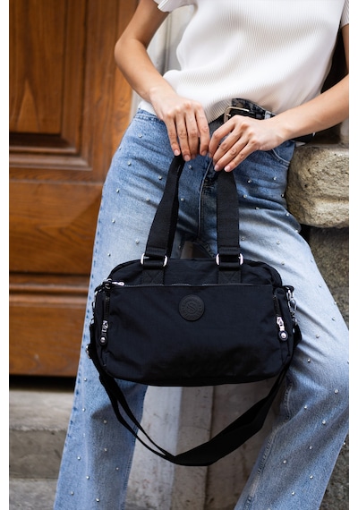 Sanmorris Unisex Krinkıl Kumaş Omuz Ve Çapraz Askılı Siyah Renkli Çanta Siyah
