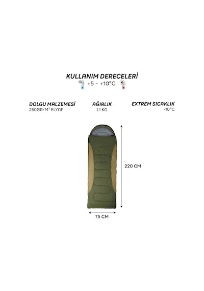 4 Mevsim Uyku Tulumu +5 C -10 C Kamp Uyku Tulumu Nefes Alabilen Kumaş Yeşil