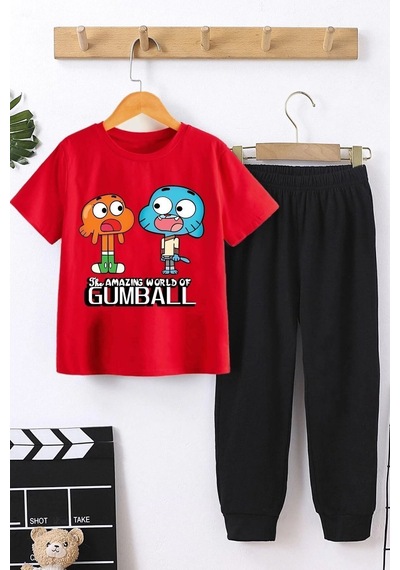 Uyguntarz Çocuk Gumball Alt - Üst Eşofman Takımı Kırmızı