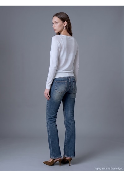Dilvin 72353 Düşük Bel Likralı Flare Jean-tint Kırmızı