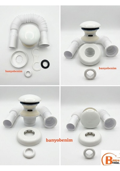 Pop Up Sifon Taşma Delikli Porselen Kafa Beyaz Renk Sifon Ve Beyaz Renk Lavabo Yüzüğü Lavabo Sifonu