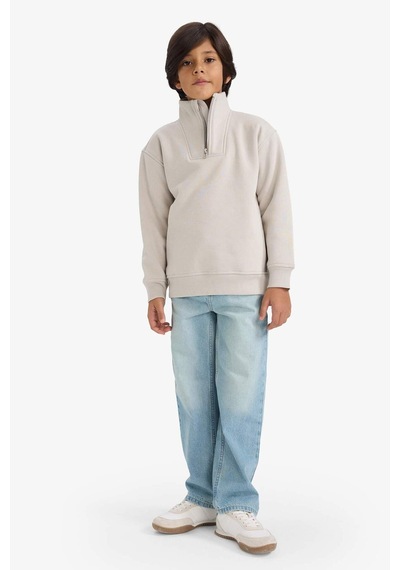 Defacto Erkek Çocuk Yarım Fermuarlı İçi Yumuşak Tüylü Sweatshirt G5547a825cwbg776 Bej-bg776