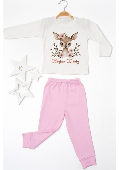 Pia Baby İsme Özel Kız Çocuk 2 Adet Pijama Takımı %100 Pamuk Penye İsim Baskılı Kişiye Özel Kreş Pijaması Hediye Seti 10406p15pi Krem