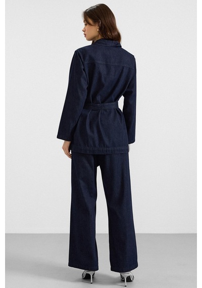 Olcay Pelerin Ve Metal Düğmeli Ceket Pantolon Denim İkili Takım Lacivert 9393-tk