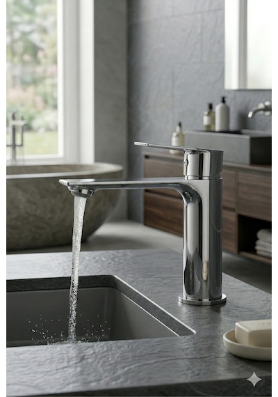Krom Sabit Aç Kapa Kısa Lavabo Bataryası Pirinç Döküm Lavabo Musluğu Krom