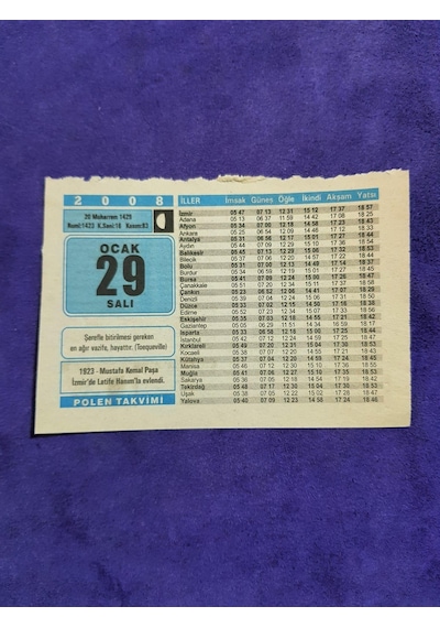 29 Ocak 2008 Takvim Yaprağı - Nostaljik Koleksiyonluk Takvim Yaprağı A