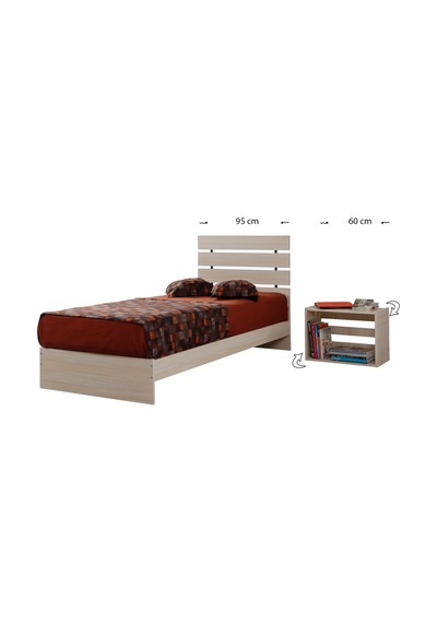 Pasifichome Huga Tek Kişilik Ahşap Karyola Komodin Takım Meşe 90 Cm