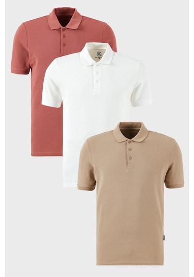 Buratti Pamuklu Regular Fit Düğmeli Polo Yaka 3'Lü Paket Erkek T Shirt 5902127S3 Beyaz-Gül-Vizon