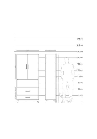 Hyperion Dolap 2 Raflı 2 Çekmeceli Tek Askılı 88x44x195 Antrasit-çam Antrasit