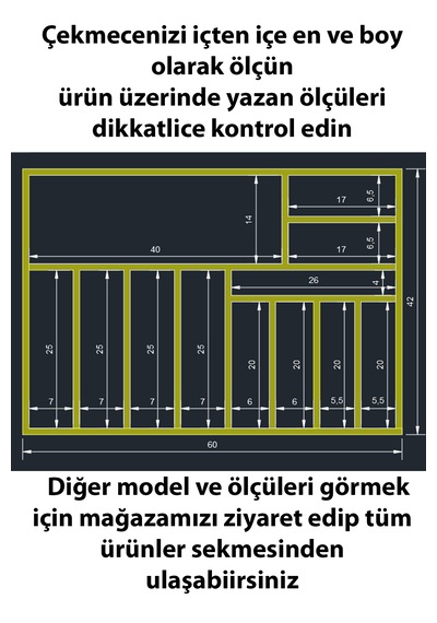 60x42 Cm Ahşap Kaşıklık El Yapımı Çekmece İçi Organizer Mutfakta Kusursuz Düzen