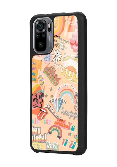 Xiaomi Redmi Note 10 - 10s Vintage Sticker Tasarımlı Glossy Telefon Kılıfı Siyah