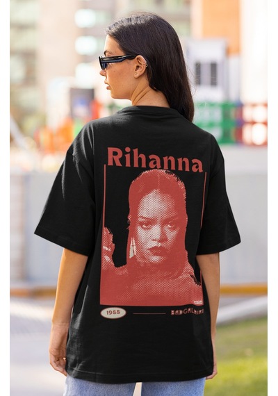 Sevbano Rihanna Badgirlriri Sırt Baskılı Unisex Oversize Şarkıcı Tişört Siyah