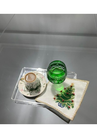 Linda Mia Boncuklu Yılbaşı Ağacı Kahve Fincanı Altlığı - 1 Adet Yeni Yıl Kokteyl Peçetesi Çok Renkli