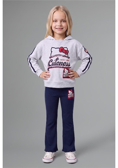 Defacto Kız Bebek Hello Kitty 2li Takım Kapüşonlu Sweatshirt Tayt G6834a525wngr85 Gri-gr85
