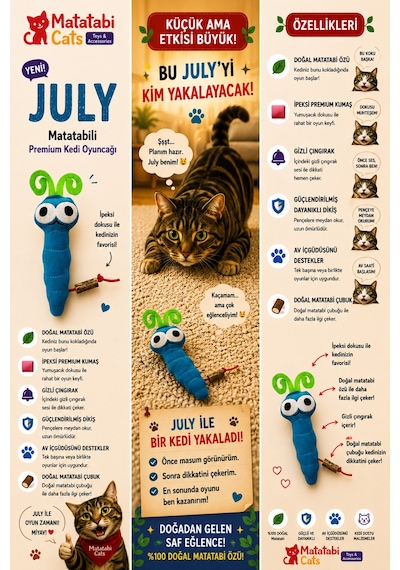 July Çıngıraklı,matatabi Kuyruklu,matatabili Kedi Oyuncağı