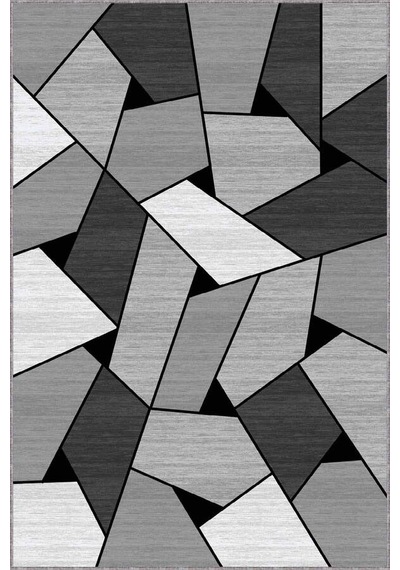 Gri Geometrik Kaymaz Tabanlı Makinede Yıkanabilir Halı Wl01n11