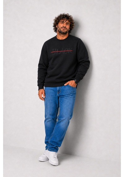 Starbattal Erkek Büyük Beden Sıfır Yaka 3ip Sweat Black 24202 Sıyah-2856 Siyah