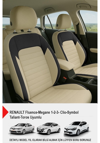Mocha Taytüyü Oto Koltuk Kılıfı Renault Fluence-megan 1-2-3-clio-symbol-taliant-toros Bej