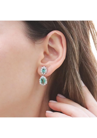 Elips Çiçek Paraiba Taşlı Gümüş Set Gümüş
