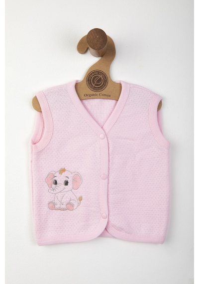 Baby Shez %100 Organik Pamuklu Yenidoğan Kız Erkek Bebek Yelek Mevsimlik 3 6 9 Ay Pembe