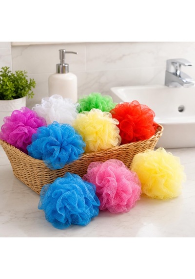 3 Adet Renkli Banyo Lifi, Tül Örgü, Köpürtücü Banyo Süngeri, Askı İpli Pratik Kişisel Bakım Lifi