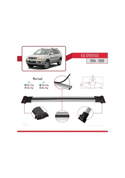 Kia Sportage 2004-2009 Arası İle Uyumlu Fly Model Ara Atkı Tavan Barı Gri 3 Adet Bar