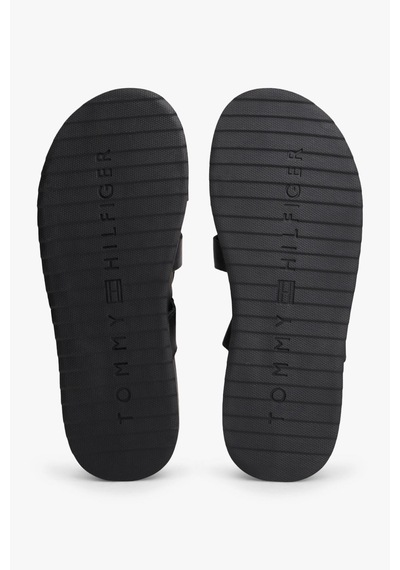 Tommy Hilfiger Erkek Ayarlanabilir Premium Siyah Deri Sandalet-13409 Siyah