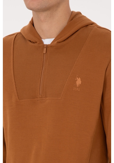 U.S. Polo Assn. Erkek Regular Fit Yarım Fermuarlı Kapüşonlu Camel Sweatshirt 50316391-VR233
