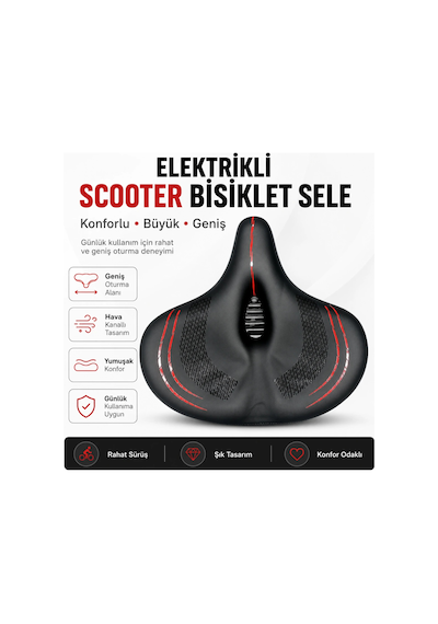 Elektrikli Scooter Bisiklet Sele Konforlu Büyük Geniş 30 X 30 Siyah