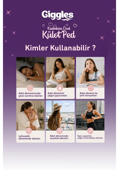 Giggles Külot Ped 52-100 Bel Ölçüsü 360 Esnek Beden Sızdırmaz Regl Gece Külodu 1 Paket 4 Adet
