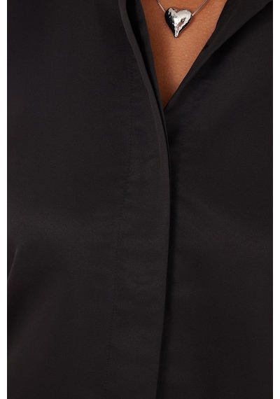Tudors Kadın Slim Fit Dar Kesim Vucüda Oturan Uzun Kollu Gizli Düğme Detaylı Siyah Basic Gömlek-35321 Siyah