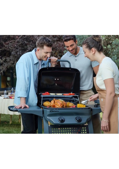 Aygaz X150 Klasik Gazlı Barbekü - 2 Brülörlü Ayaklı Bahçe Mangalı, Termometreli Kapak, Gri Gri - Siyah
