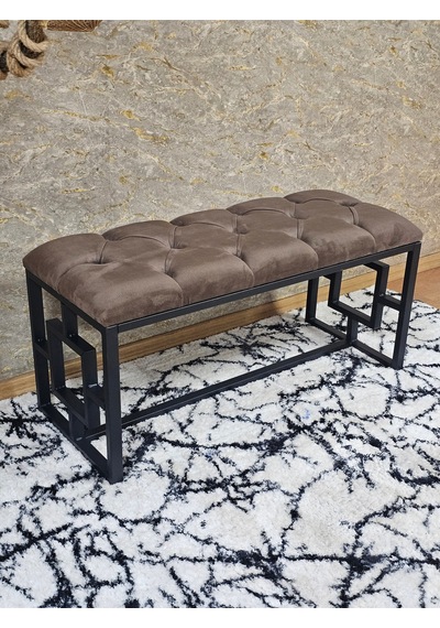 Zafir Siyah Boyalı İçi Kareli Diktörtgen 100 Cm X 40 Cm Oturak Puf - Bench - Makyaj Oturağı - Oturak Kahverengi