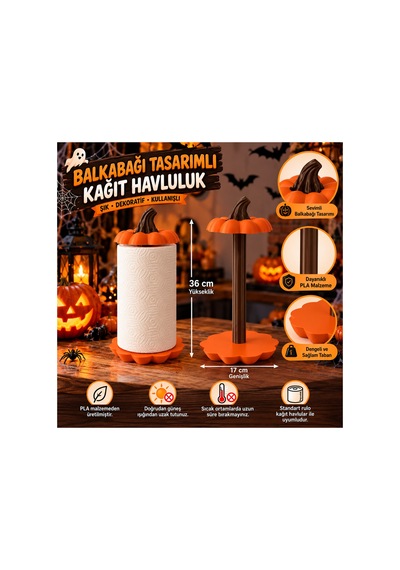 Cadılar Bayramı Balkabağı Kağıt Havluluk Halloween Rulo Kağıt Peçetelik Dekoratif Balkabağı Tasarımlı Kağıt Havluluk Turuncu - Kahverengi Turuncu - Kahverengi
