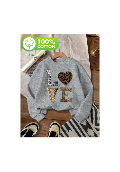 Herkesemoda Love Desen Detaylı Bisiklet Yaka İçi Polarlı Sweatshirt Gri