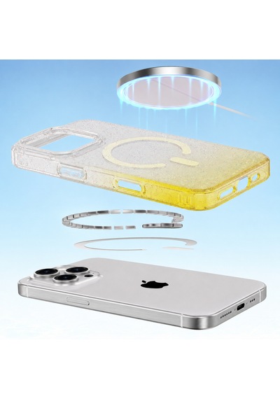 Apple iPhone Uyumlu 16 Pro Max Uyumlu Pummel Shiny Magsafe Silikon Kılıf - Sarı Sari