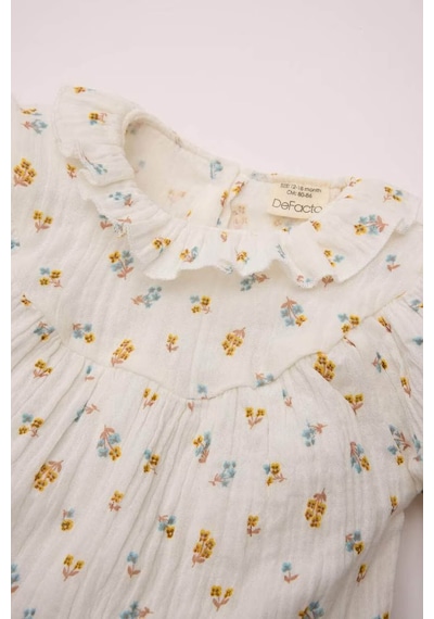 DeFacto Kız Bebek Müslin Çiçek Desenli Fırfırlı Yaka Uzun Kollu Gömlek D8764A524WNER105 Ekru DeFacto Kız Bebek Müslin Çiçek Desenli Fırfırlı Yaka Uzun Kollu Gömlek D8764A524WNER105 Ekru