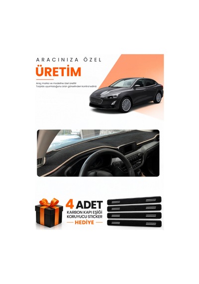 Ford Focus 4 2017-2021 Uyumlu Torpido Koruma Örtüsü Oto Kılıfı - Siyah Bej