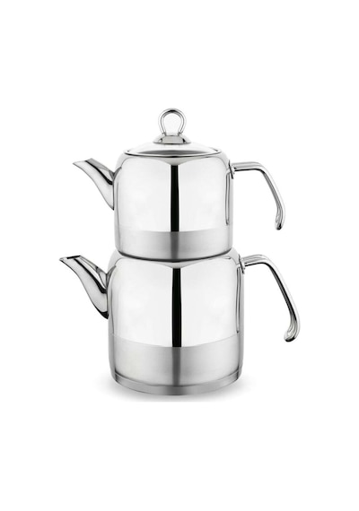 Schafer Ada 4Parça Metal Kulplu Çaydanlık Küçük Boy Inox Gri