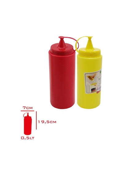 2'li Sos Ve Ketçap & Mayonez Şişesi Sarı-kırmızı 500 Ml Sarı Diğer